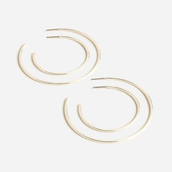 J.‎ Crew Thin Hoop Metallic Silver Earrings (Set of Two) NWT - Picture 1 of 5